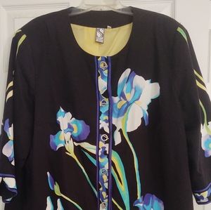 Black Floral Round Neck Jacket by Silk Land 3X